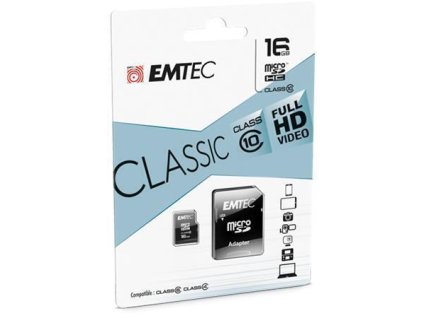 Paměťová karta "Classic", microSDHC, 16GB, CL10, 20/12 MB/s, adaptér, EMTEC ECMSDM16GHC10CG