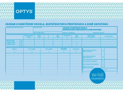 Záznam o době řízení vozidla a bezpeč. přestávkách A4, číslovaný, 100 listů