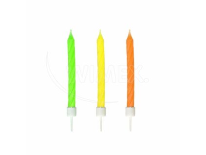 Narozeninová svíčka se stojánkem neon Ø5 x 60 mm [12 ks]