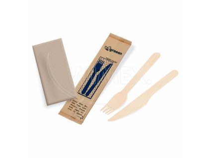 Příborová sada (dřevěná FSC 100%) nůž-vidlička+ubrousek