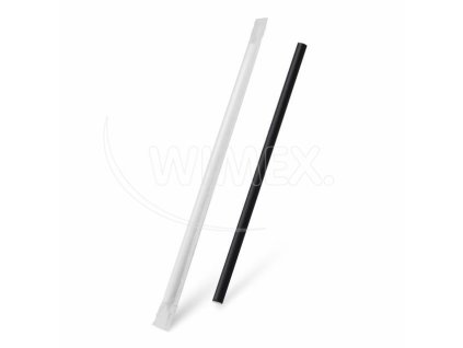 Slámka papírová černá `JUMBO` Ø8mm x 25cm jednotlivě balená [100 ks]