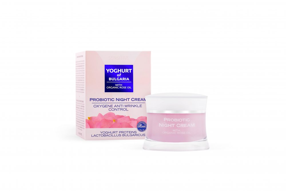 Noční pleťový krém proti vráskám probiotický s organickým růžovým olejem YOGHURT OF BULGARIA 50 ml