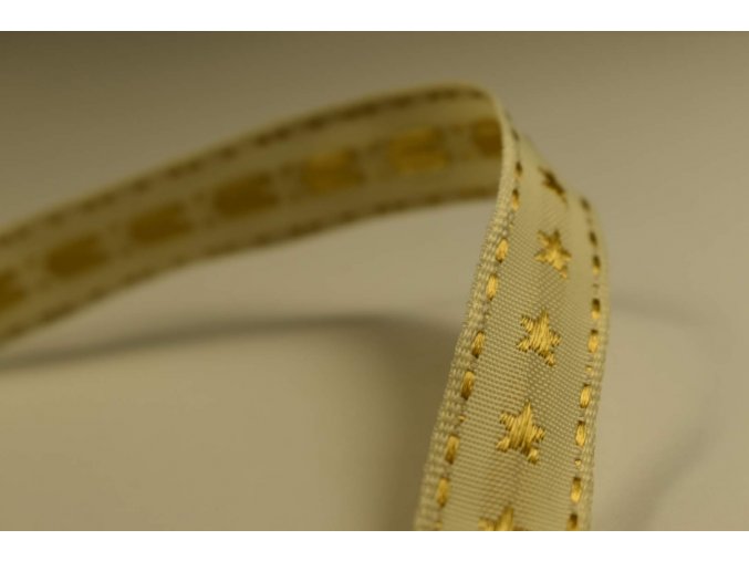 Stuha béžová zlatá hvězda 1,5 cm x 2,5 m