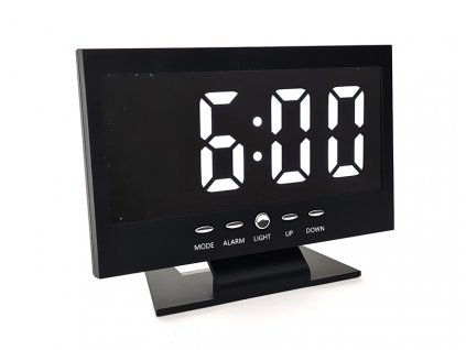 HODINY DS 8082L - stolní budík se zrcadlovým displejem moderního vzhledu, nap. z USB, černé hodiny s bílým, červeným a zeleným svitem displeje