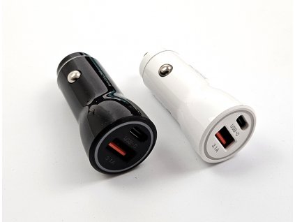 Adaptér 12 5V 3,1A USB USBC bílý a černý