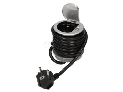 AE 1373 - vestavná zásuvka 230V s USB zásuvkou 5V a výklopným víčkem, barva stříbrná a černá (Barva Stříbrná)