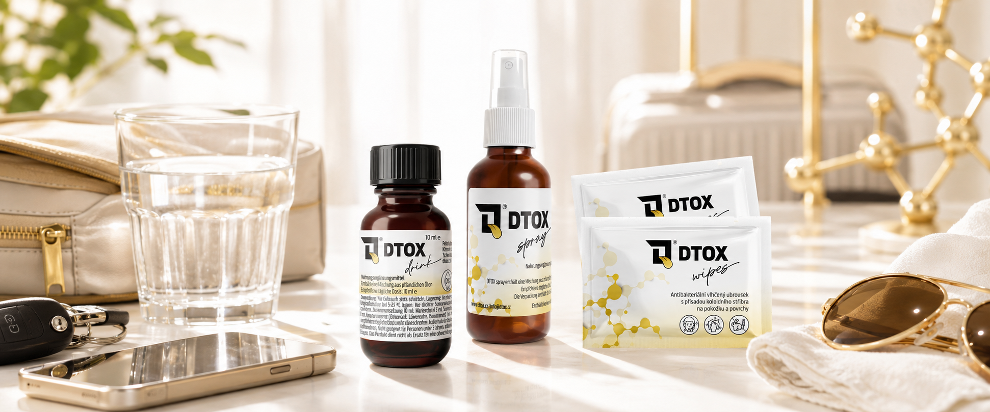 DTOX produkty ve fresh rutině pro každodenní použití, cesty a hygienu