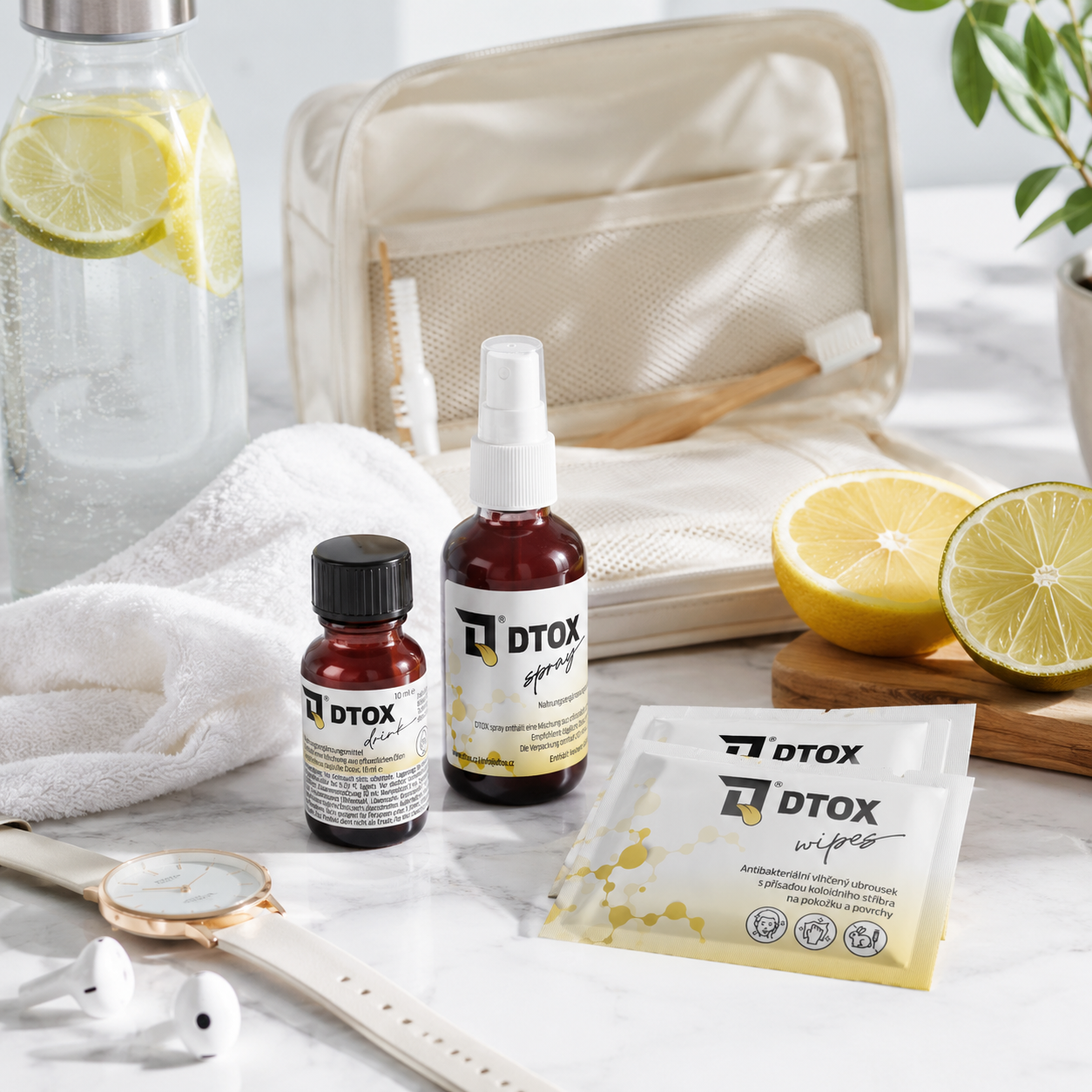 DTOX produkty v cestovní fresh rutině
