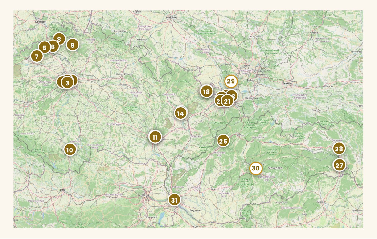 Mapa prodejen partnerů DTOX - Česko, Slovensko, Polsko