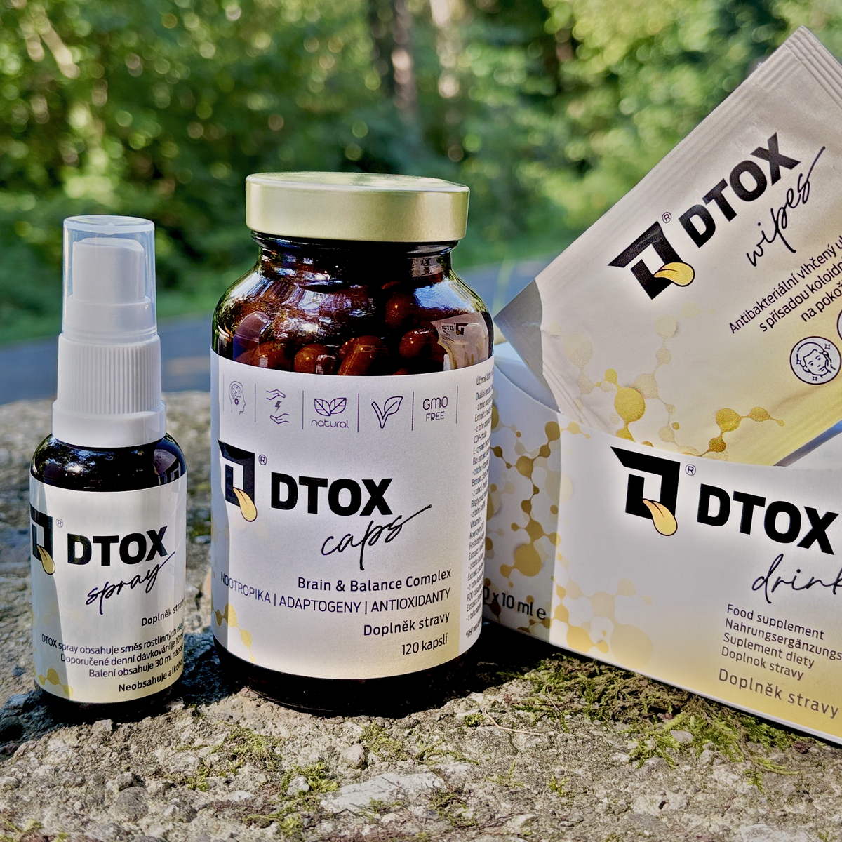 Řada DTOX - Drink, CAPS, Spray a Wipes