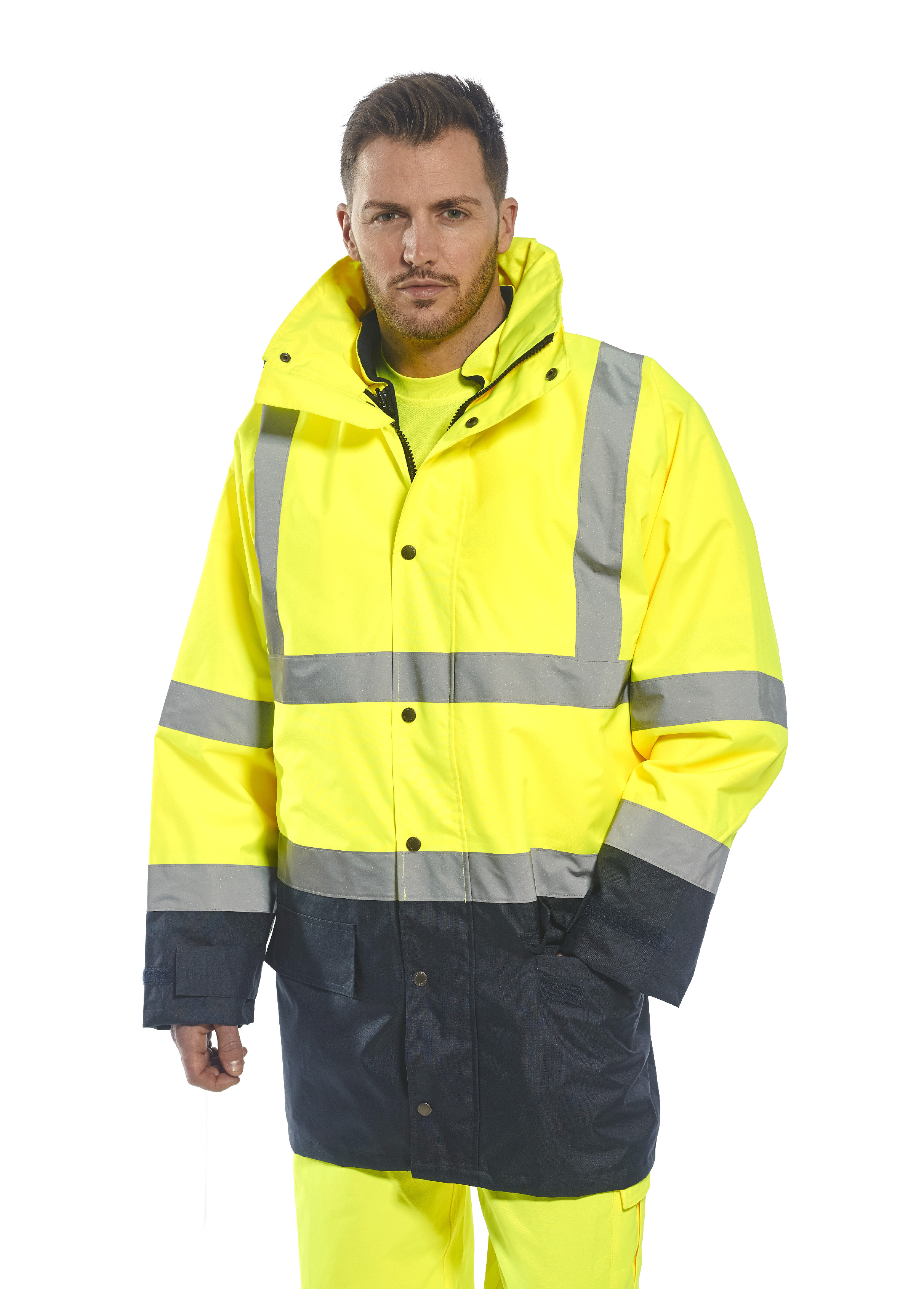 Portwest Reflexná zimná bunda 5v1 Farba: Reflexná žltá, Veľkosť: XS, Doplnková farba: tmavo modrá