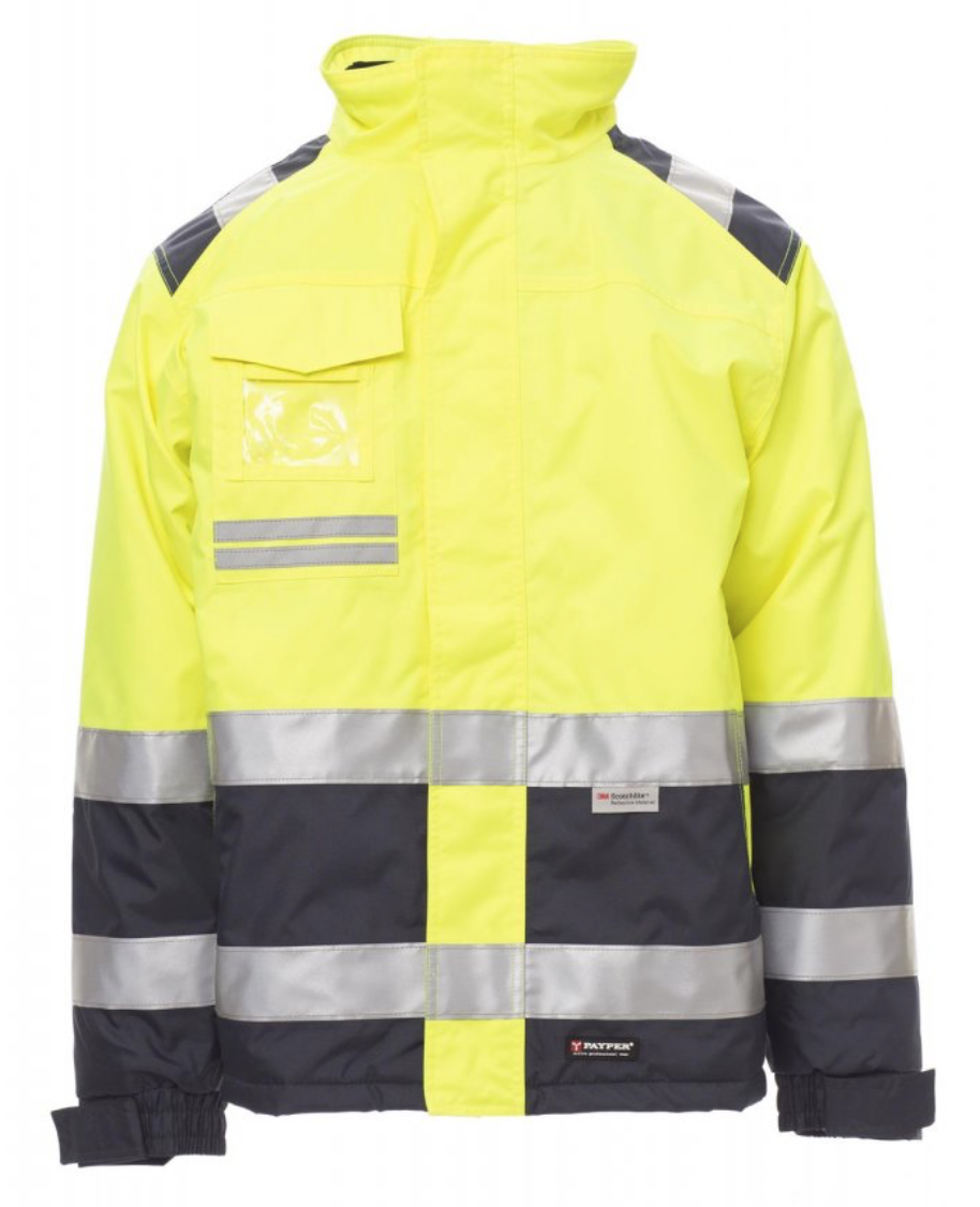 PAYPER Pánska bunda HISPEED Farba: Reflexná žltá, Veľkosť: 5XL, Doplnková farba: tmavo modrá