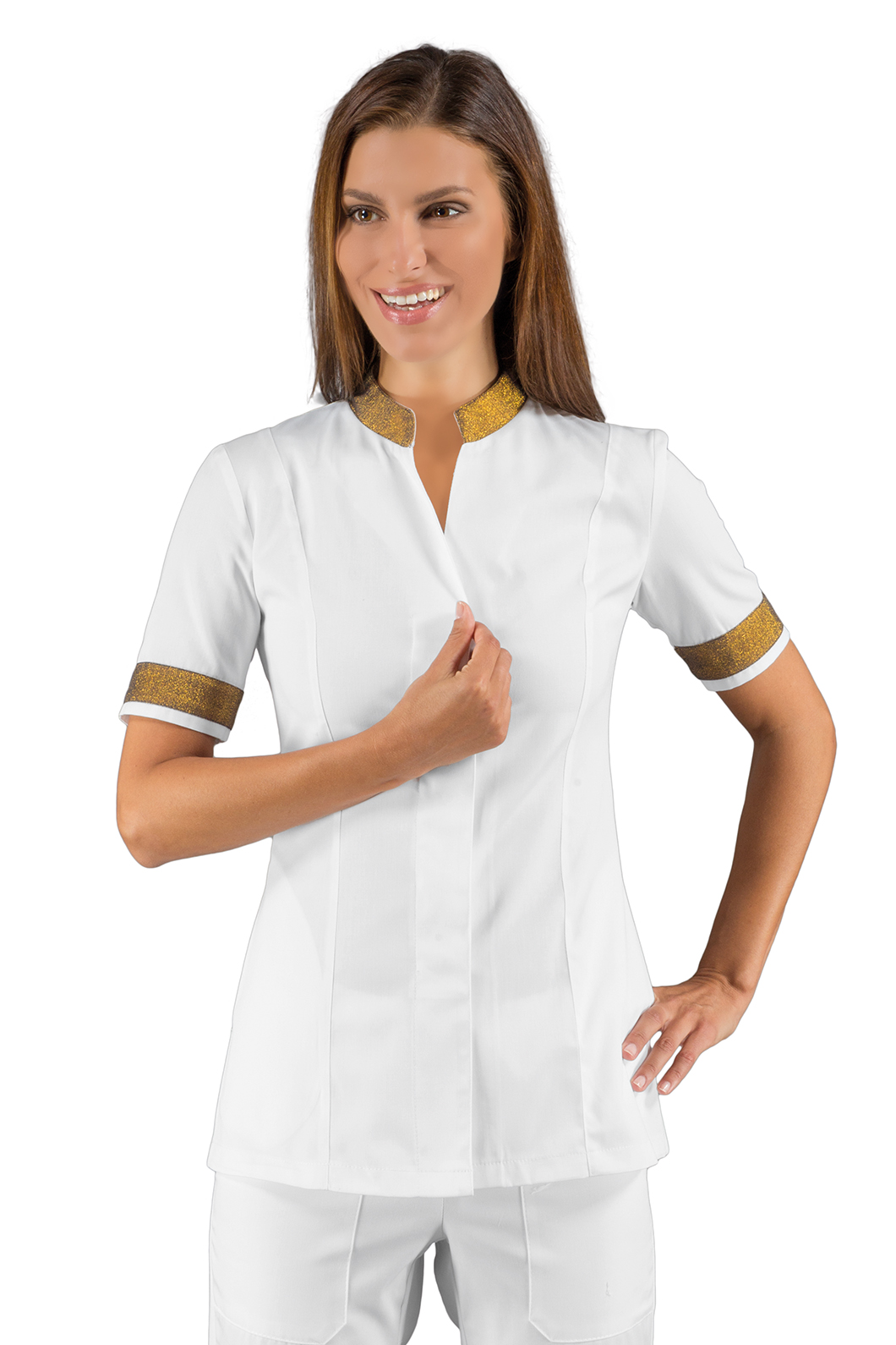 ISACCO Tunika zdravotnícka HIBISCUS Boheme bielo-zlatá Farba: Biela, Veľkosť: M, Doplnková farba: zlatá
