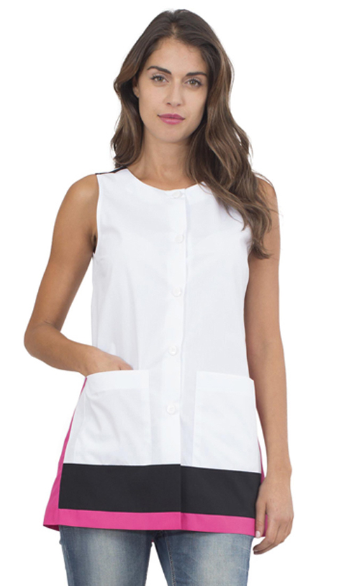 SIGGI Dámska zástera Darcy - biela Farba: Biela, Veľkosť: XXL, Doplnková farba: ružová