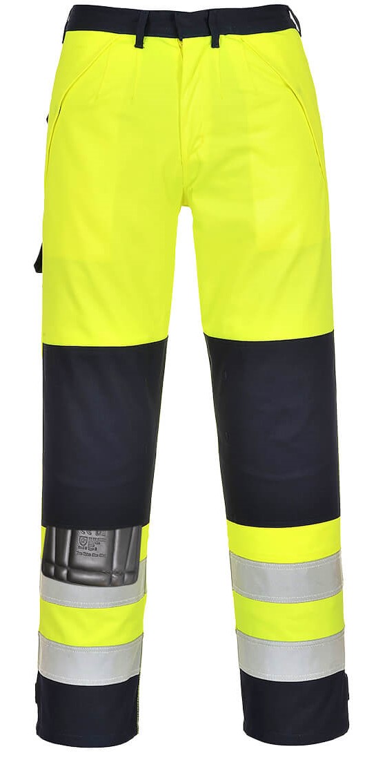 Portwest Reflexné Nohavice Multi-Norm Farba: Reflexná žltá, Veľkosť: XXL, Doplnková farba: tmavo modrá