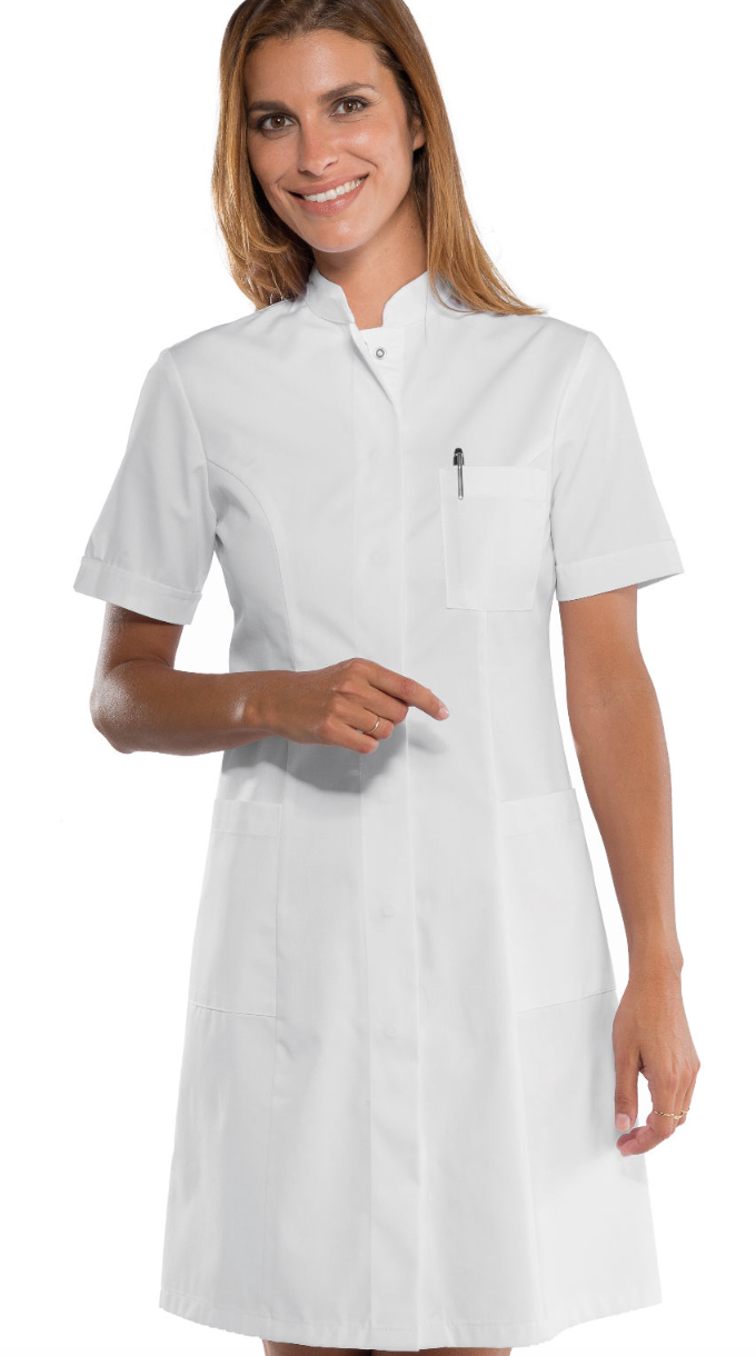 ISACCO Dámske šaty zdravotnícke strečové biele Farba: Biela, Veľkosť: L