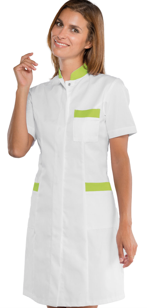 ISACCO Dámske šaty zdravotnícke Farba: Biela, Veľkosť: L, Doplnková farba: limetková