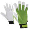 gilt green leather and textile gloves