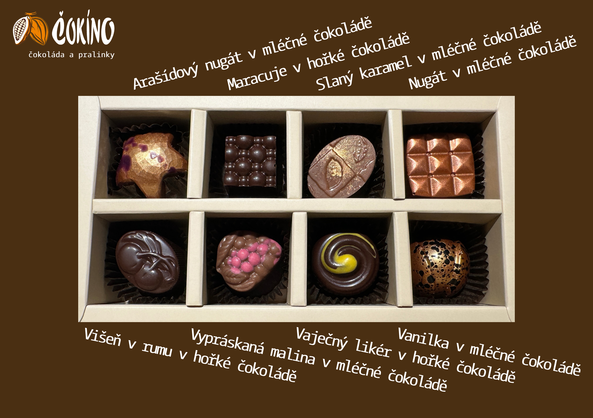 Přehled pralinek s očíslováním pro hodnocení