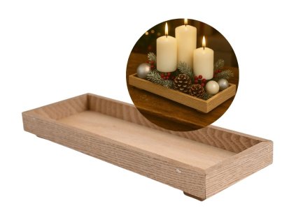 Vianoce Podnos drevený prírodný 2 x 11 x 30 cm(2)
