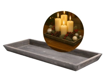 Vianoce Podnos drevený sivý 3 x 15 x 39 cm (2)