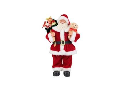 Dekorácia MagicHome Vianoce, Santa s darčekmi a medvedíkom, červený, 30 cm (1)