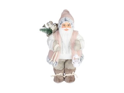 Dekorácia MagicHome Vianoce, Santa, s darčekom, ružovo hnedý, 30 cm