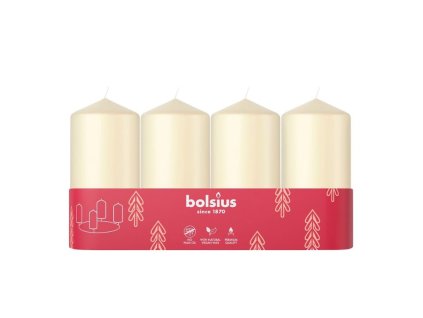 Sviečky Bolsius Pillar Advent, Vianoce, krémové, 48 100 mm, bal. 4 ks
