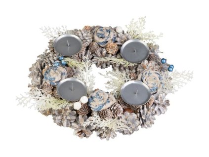 Veniec MagicHome Vianoce, adventný, modro biely, 30 cm