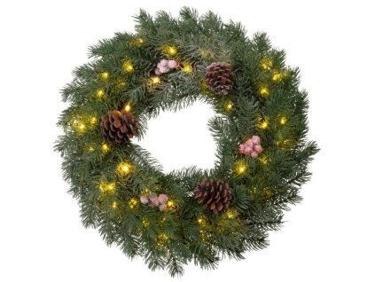 Veniec MagicHome Vianoce, prírodný, zasnežený, 48x LED, IP20, 2xAA, 40 cm