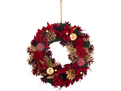 Veniec MagicHome Vianoce, závesný, červeno zlatý, 30 cm