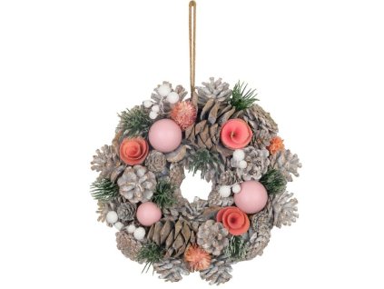 Veniec MagicHome Vianoce, závesný, ružovo oranžový, 25 cm