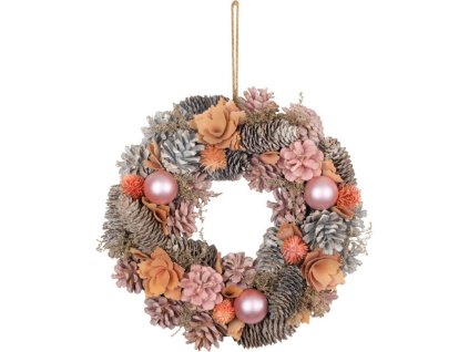 Veniec MagicHome Vianoce, závesný, ružovo oranžový, 30 cm