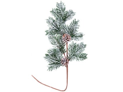 Vetvička MagicHome Vianoce, prírodná, so šiškami, zasnežená, 63 cm