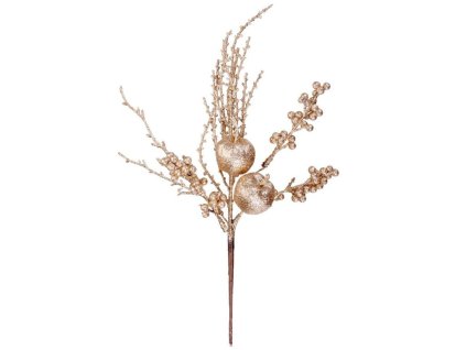 Vetvička MagicHome Vianoce, s jabĺčkami, zlatá, 32 cm