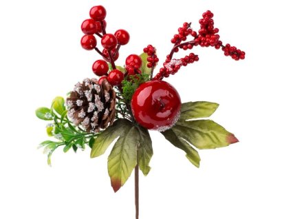 Vetvička MagicHome Vianoce, s jablkom, červená, 24 cm