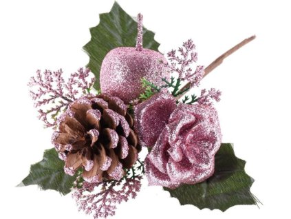 Vetvička MagicHome Vianoce, s jablkom, ružová 16 cm