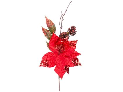 Vetvička MagicHome Vianoce, s kvetom poinsettia, červená, 34 cm