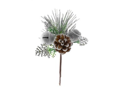 Vetvička MagicHome Vianoce, s rolničkou, strieborná 20 cm