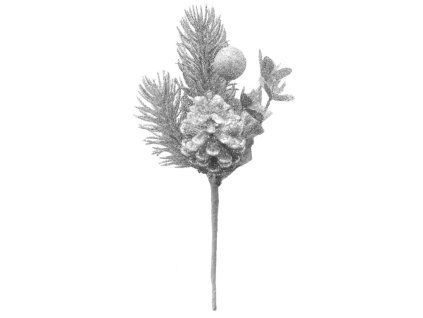 Vetvička MagicHome Vianoce, so šiškou, strieborná, 21 cm