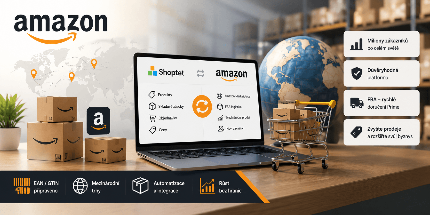 📌 Jak prodávat na Amazonu ze Shoptetu: marketplace, EAN kódy, logistika a realita pro český e-shop