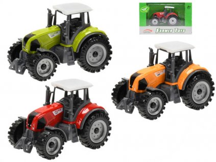 Traktor farmářský 9,5cm kovový 3 barvy v krabičce