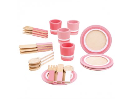 Bigjigs Toys Dřevěný snídaňový servis růžový + Dárek zdarma