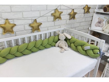 Mantinel Baby Nellys pletený cop - zelený/oliva + Dárek zdarma