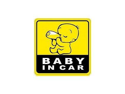 Nálepka na auto Baby in car - dítě pije z láhve - žlutá