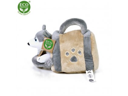 Plyšový pes husky 13 cm s přepravkou ECO-FRIENDLY