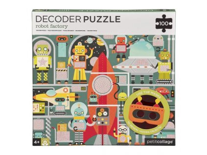 Petit Collage Puzzle roboti 100 ks s 3D brýlemi