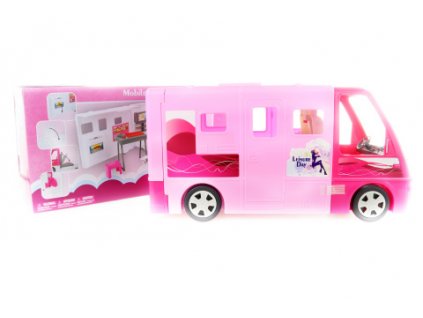 Velký růžový karavan pro panenky