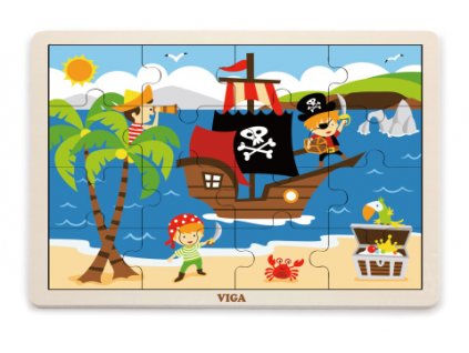 Dřevěné puzzle 16 dílků - piráti