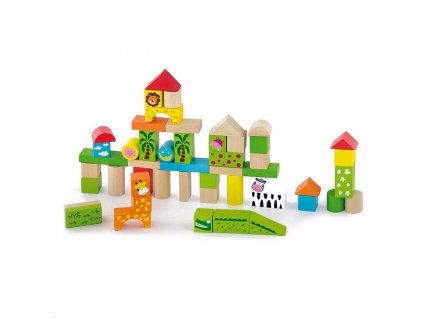 Dřevěné kostky pro děti Viga ZOO 50 dílů - multicolor